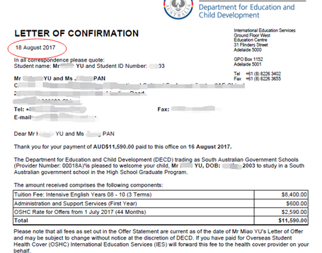 澳洲留学缴费通知